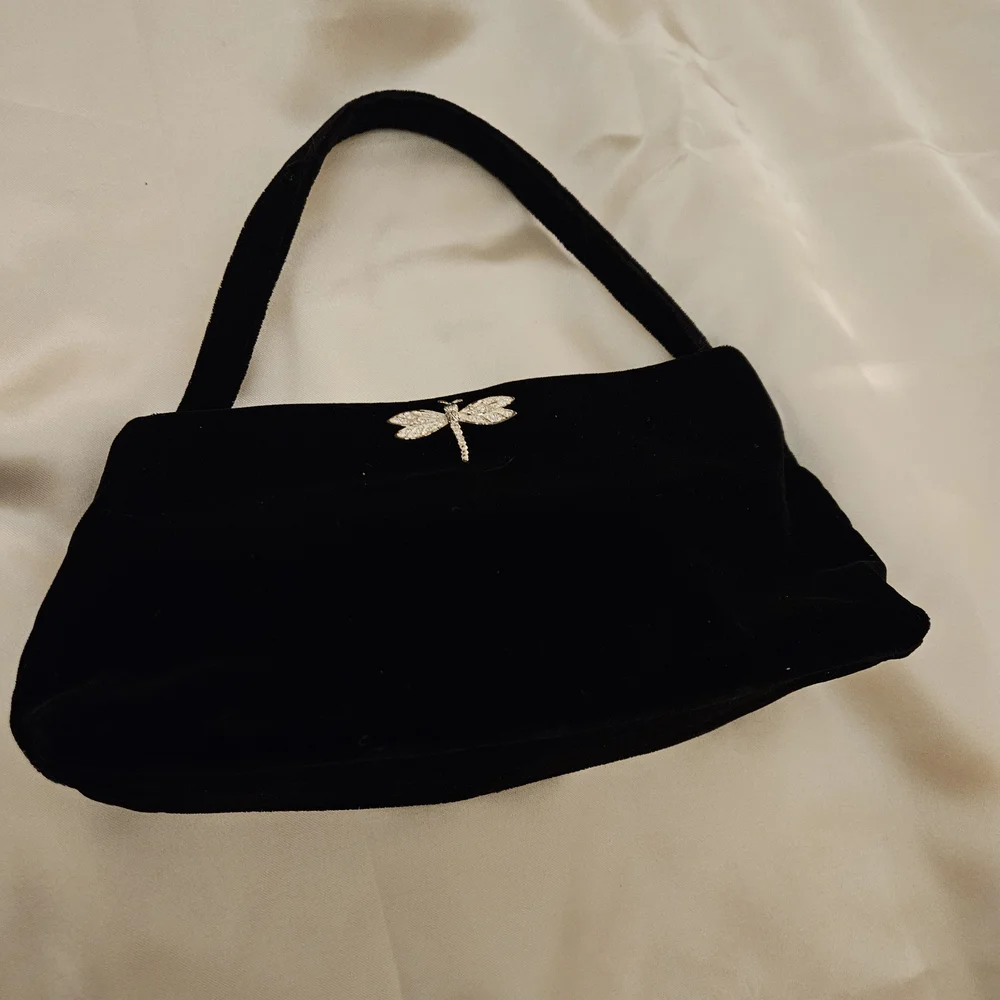 Carolee Black Velvet Clutch with Silver Dragonfly